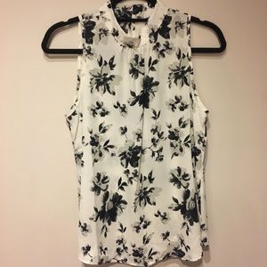 High neck black and white floral top size S